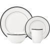 imageAmazon Basics 16Piece Cafe Stripe Kitchen Dinnerware Set Plates Bowls Mugs Service for 4 BlackBlack