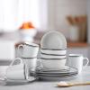 imageAmazon Basics 16Piece Cafe Stripe Kitchen Dinnerware Set Plates Bowls Mugs Service for 4 BlackBlack