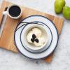 imageAmazon Basics 16Piece Cafe Stripe Kitchen Dinnerware Set Plates Bowls Mugs Service for 4 BlackBlue