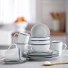 imageAmazon Basics 16Piece Cafe Stripe Kitchen Dinnerware Set Plates Bowls Mugs Service for 4 BlackBlue