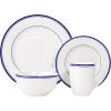 imageAmazon Basics 16Piece Cafe Stripe Kitchen Dinnerware Set Plates Bowls Mugs Service for 4 BlackBlue