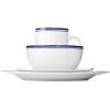 imageAmazon Basics 16Piece Cafe Stripe Kitchen Dinnerware Set Plates Bowls Mugs Service for 4 BlackBlue