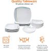 imageAmazon Basics 18 Piece Kitchen Dinnerware Set  Square Plates Bowls Service for 6  Modern BeamsGray Soft Lines