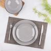 imageAmazon Basics 18 Pieces Dinnerware Sets Plates and Bowls Service for 6 Deep TealSmokey Grey