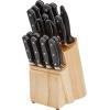 imageAmazon Basics 18 Pieces Premium HighCarbon Stainless Steel Blades with Pine Wood Knife Block SetKitchen Black18Piece