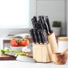 imageAmazon Basics 18 Pieces Premium HighCarbon Stainless Steel Blades with Pine Wood Knife Block SetKitchen Black18Piece