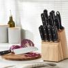 imageAmazon Basics 18 Pieces Premium HighCarbon Stainless Steel Blades with Pine Wood Knife Block SetKitchen Black18Piece