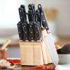imageAmazon Basics 18 Pieces Premium HighCarbon Stainless Steel Blades with Pine Wood Knife Block SetKitchen Black18Piece
