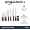 imageAmazon Basics 18 Pieces Premium HighCarbon Stainless Steel Blades with Pine Wood Knife Block SetKitchen Black9Piece