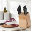 imageAmazon Basics 18 Pieces Premium HighCarbon Stainless Steel Blades with Pine Wood Knife Block SetKitchen Black9Piece