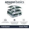 imageAmazon Basics 3 Piece Bedding Set Micromink Sherpa UltraSoft Warm All Season Comforter King Charcoal SolidGreen Plaid