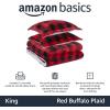imageAmazon Basics 3 Piece Bedding Set Micromink Sherpa UltraSoft Warm All Season Comforter King Charcoal SolidRed Buffalo Plaid