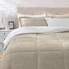 imageAmazon Basics 3 Piece Bedding Set Micromink Sherpa UltraSoft Warm All Season Comforter King Charcoal SolidTaupe
