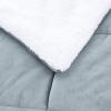 imageAmazon Basics 3 Piece Bedding Set Micromink Sherpa UltraSoft Warm All Season Comforter King Charcoal SolidTide Pool Blue
