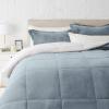 imageAmazon Basics 3 Piece Bedding Set Micromink Sherpa UltraSoft Warm All Season Comforter King Charcoal SolidTide Pool Blue