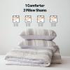 imageAmazon Basics 3Piece Jacquard Microfiber Comforter and Pillow Sham Set AllSeason Bedding Set Beige Striped FullBeige Striped