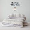 imageAmazon Basics 3Piece Jacquard Microfiber Comforter and Pillow Sham Set AllSeason Bedding Set Beige Striped FullBeige Striped