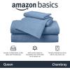 imageAmazon Basics 4 Piece Bed Sheet Set 100 Cotton Jersey Includes Super Soft Flat and Fitted Sheets Pillowcase Queen Light Gray SolidChambray