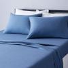 imageAmazon Basics 4 Piece Bed Sheet Set 100 Cotton Jersey Includes Super Soft Flat and Fitted Sheets Pillowcase Queen Light Gray SolidChambray