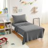 imageAmazon Basics 4 Piece Bed Sheet Set 100 Cotton Jersey Includes Super Soft Flat and Fitted Sheets Pillowcase Queen Light Gray SolidDark Gray