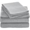 imageAmazon Basics 4 Piece Bed Sheet Set 100 Cotton Jersey Includes Super Soft Flat and Fitted Sheets Pillowcase Queen Light Gray SolidLight Gray