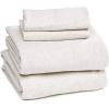 imageAmazon Basics 4 Piece Bed Sheet Set 100 Cotton Jersey Includes Super Soft Flat and Fitted Sheets Pillowcase Queen Light Gray SolidOatmeal