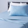 imageAmazon Basics 4 Piece Bed Sheet Set 100 Cotton Jersey Includes Super Soft Flat and Fitted Sheets Pillowcase Queen Light Gray SolidSky Blue