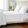 imageAmazon Basics 4 Piece Bed Sheet Set 100 Cotton Jersey Includes Super Soft Flat and Fitted Sheets Pillowcase Queen Light Gray SolidWhite