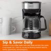 imageAmazon Basics 5 Cup Drip Coffee Maker Coffee Machine with Glass Coffee Pot 08 Qt Auto Shutoff Auto Pause Removable Filter Basket Matte Black12Cup