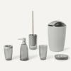 imageAmazon Basics 6 Pieces Bath Coordinate Set with Toothbrush Holder Soap Dispenser and Soap Dish Toothbrush Cup Trash Can and Toilet Brush ampamp Holder IvoryGrey