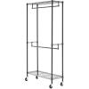imageAmazon Basics Adjustable Clothes Rack for Handing Double Hanging Rod Garment Rolling Closet Clothing Organizer Chrome 36 x 14 x 72Black