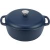 imageAmazon Basics Cast Iron Dutch Oven Pot with Lid Enameled Round Dual Handles HeavyDuty Large 73quart BlueMatte Navy
