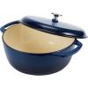 imageAmazon Basics Cast Iron Dutch Oven Pot with Lid Enameled Round Dual Handles HeavyDuty Large 73quart BlueNavy