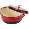 imageAmazon Basics Cast Iron Dutch Oven Pot with Lid Enameled Round Dual Handles HeavyDuty Large 73quart BlueRed