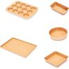 imageAmazon Basics Ceramic Nonstick Baking Sheets and Pans Bakeware Set NonToxic 5Piece Set Copper ColorBrown