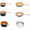 imageAmazon Basics Ceramic Nonstick Pots and Pans Cookware Set Dishwasher ampamp Oven Safe Even Heating 10Piece Set Copper ColorBrown
