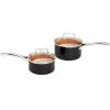 imageAmazon Basics Ceramic Nonstick Pots and Pans Cookware Set Dishwasher ampamp Oven Safe Even Heating 10Piece Set Copper ColorBrown