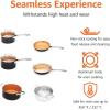imageAmazon Basics Ceramic Nonstick Pots and Pans Cookware Set Dishwasher ampamp Oven Safe Even Heating 10Piece Set Copper ColorBrown