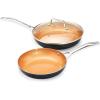 imageAmazon Basics Ceramic Nonstick Pots and Pans Cookware Set Dishwasher ampamp Oven Safe Even Heating 10Piece Set Copper ColorBrown
