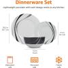 imageAmazon Basics Dinnerware Set Microwave and Dishwasher Safe Service for 6 18Piece Complete Kitchen Plates Dishes Bowls White Porcelain CoupeSwirl