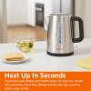 imageAmazon Basics Electric Stainless Steel Kettle for Tea and Coffee BPAFree Fast Boiling Auto ShutOff 18 Quarts 1500W Black and SilverStainless Steel