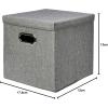 imageAmazon Basics Foldable Burlap Cloth Cube Storage Bin with Lid Stackable and Sturdy Gray Set of 22Pack