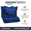 imageAmazon Basics FullQueen Comforter Set with Sheets 7Piece Navy with Grey Plaid Bedding Lightweight Microfiber BedinaBagBlue Calvin Striped