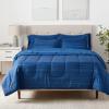 imageAmazon Basics FullQueen Comforter Set with Sheets 7Piece Navy with Grey Plaid Bedding Lightweight Microfiber BedinaBagBlue Calvin Striped