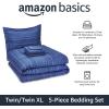 imageAmazon Basics FullQueen Comforter Set with Sheets 7Piece Navy with Grey Plaid Bedding Lightweight Microfiber BedinaBagBlue Calvin Striped