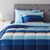 imageAmazon Basics FullQueen Comforter Set with Sheets 7Piece Navy with Grey Plaid Bedding Lightweight Microfiber BedinaBagBlue Stripe