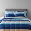 imageAmazon Basics FullQueen Comforter Set with Sheets 7Piece Navy with Grey Plaid Bedding Lightweight Microfiber BedinaBagBlue Stripe
