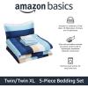 imageAmazon Basics FullQueen Comforter Set with Sheets 7Piece Navy with Grey Plaid Bedding Lightweight Microfiber BedinaBagBlue Stripe