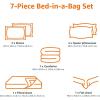 imageAmazon Basics FullQueen Comforter Set with Sheets 7Piece Navy with Grey Plaid Bedding Lightweight Microfiber BedinaBagCoral Medallion