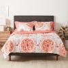 imageAmazon Basics FullQueen Comforter Set with Sheets 7Piece Navy with Grey Plaid Bedding Lightweight Microfiber BedinaBagCoral Medallion